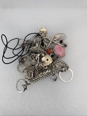 925 Silver-Tone Jewelry Lot with Pink Stone Accent (Untested) No Scrap